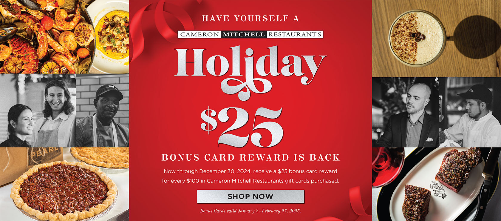 Cameron Mitchell Restaurants Holiday 25-dollar bonus card reward is back